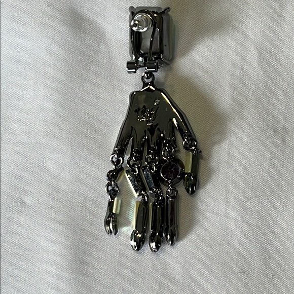 Betsey Johnson Ghoul Friends Skeleton Hand Drop Earrings rhinestones NWT - Picture 7 of 8